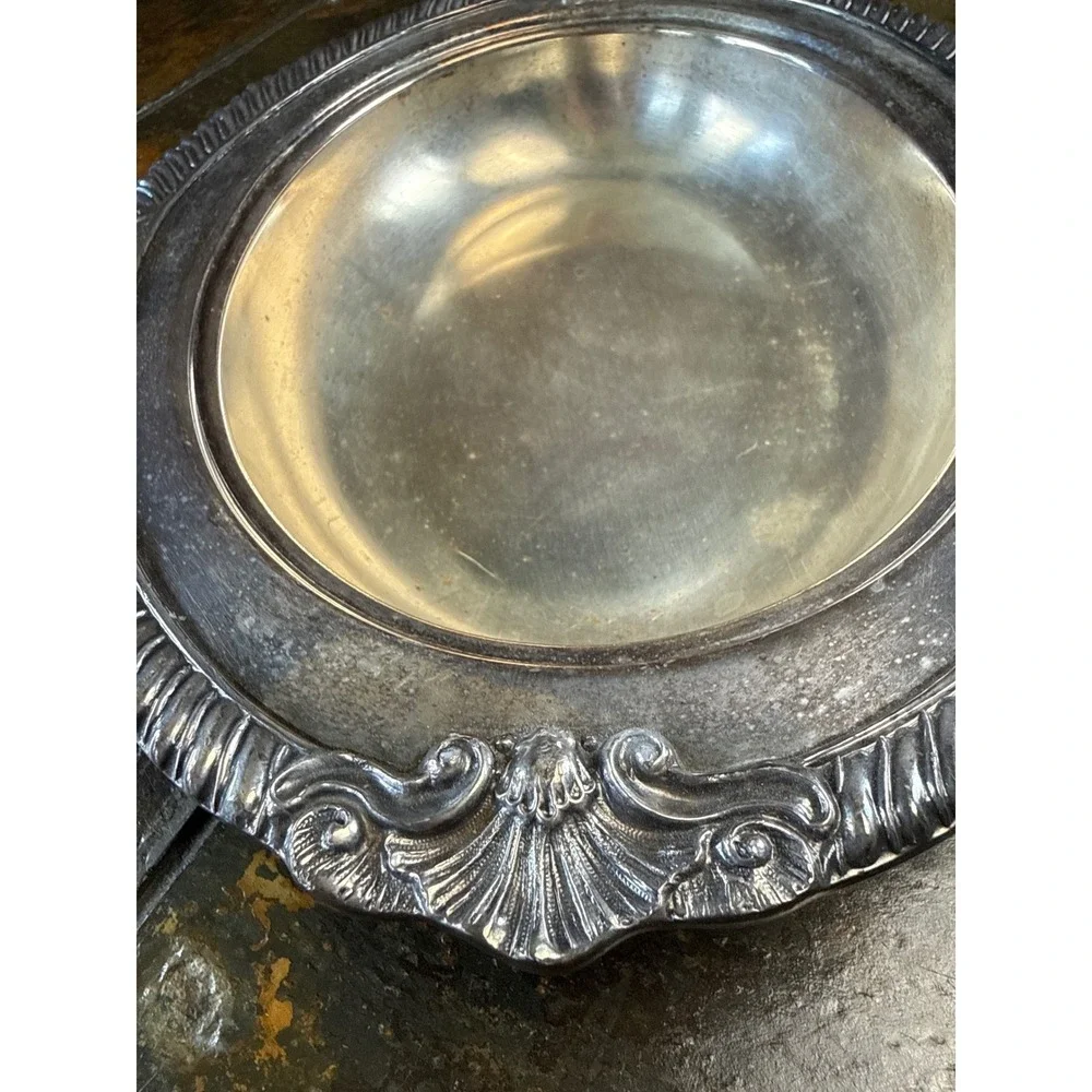Vintage Silver on Copper Oval Serving Bowl 12